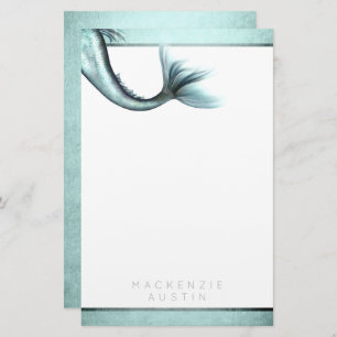 Mermaid Luxe Tail Seafoam Mint Green Aqua Custom Stationery