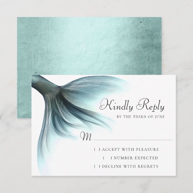 Mermaid Luxe Tail | Seafoam Mint Green Aqua Sheen RSVP Card (Front/Back)