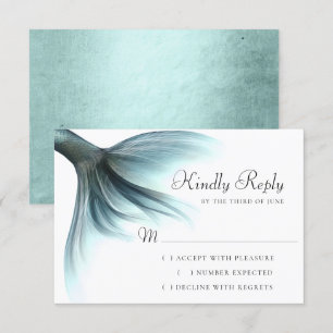 Mermaid Luxe Tail   Seafoam Mint Green Aqua Sheen RSVP Card