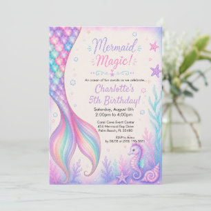 Mermaid Magical Tail Watercolor Birthday Invitation