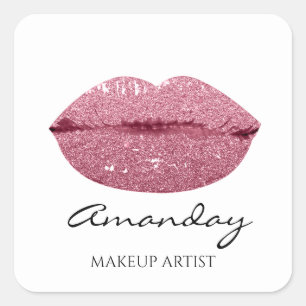 Mermaid Makeup Artist Rose Lips Name Bridal Square Sticker