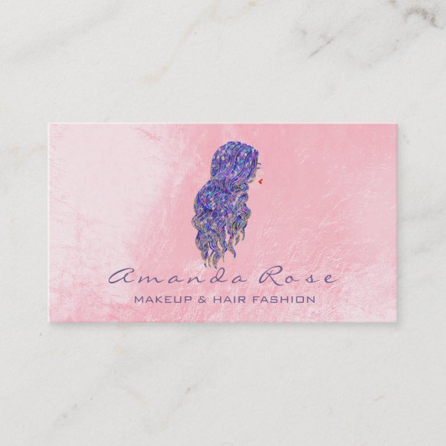 Mermaid Makeup Lashes Hairdresser Pink Purple Business Card (Front)