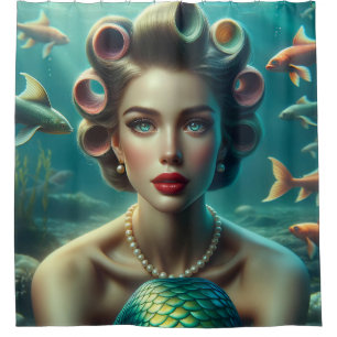 “Mermaid Marina: A 1940’s Mermaid’s Elegance" Shower Curtain