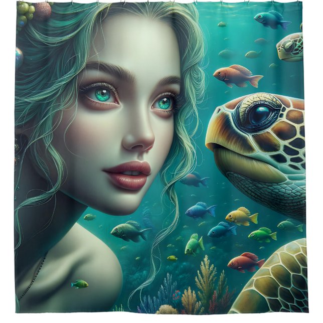 “Mermaid Marina: Turtle Odyssey” Shower Curtain (Front)