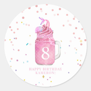 Mermaid Mason Jar Milkshake Girls Pink Birthday  Classic Round Sticker