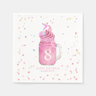 Mermaid Mason Jar Milkshake Girls Pink Birthday  Napkin