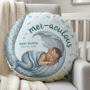 Mermaid Mer-aculous New Baby Shower Nursery Round Cushion