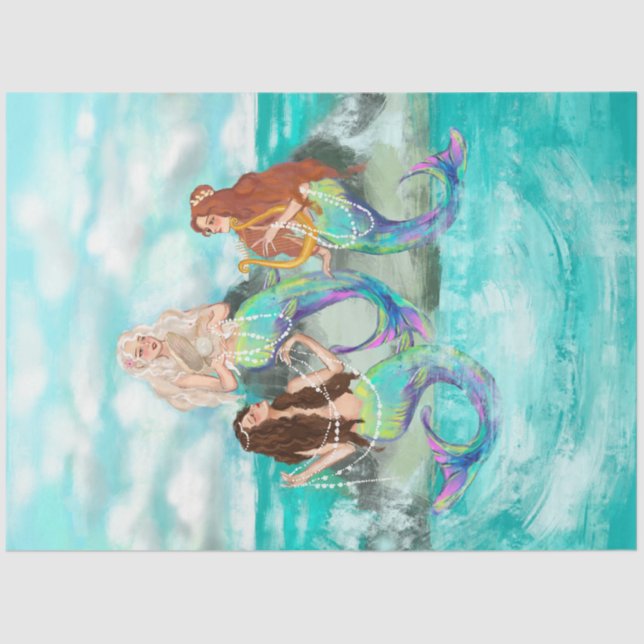 Mermaid / Mermaids Antique Decoupage Turquoise Tissue Paper (Front)