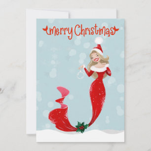 Mermaid Merry Christmas Bubbles Holiday