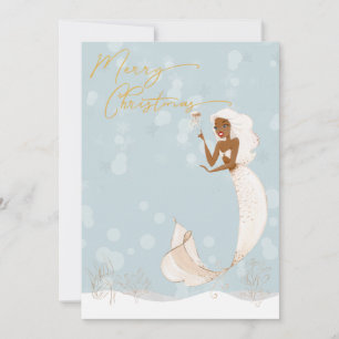 Mermaid Merry Christmas Gold  Holiday  Card