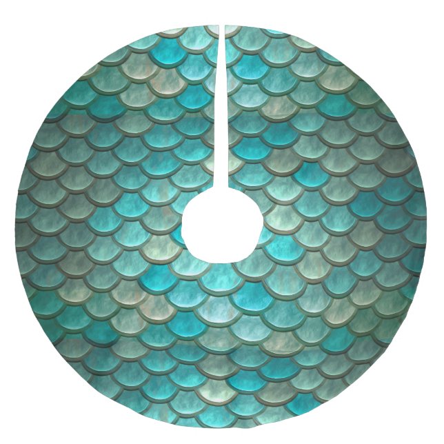 Mermaid minty green fish scales pattern brushed polyester tree skirt (Front)