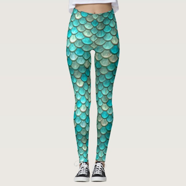 Mermaid minty green fish scales pattern leggings (Front)