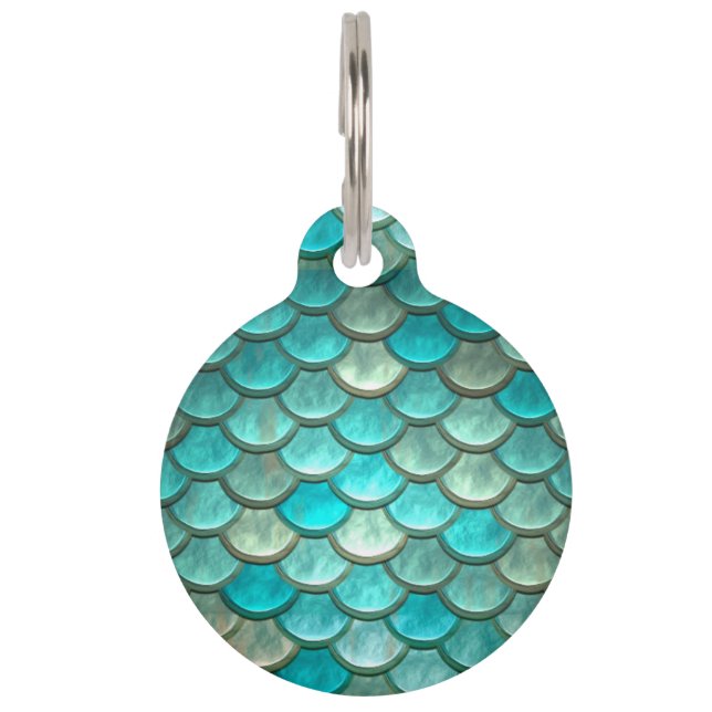 Mermaid minty green fish scales pattern pet tag (Front)