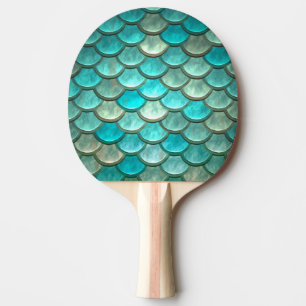 Mermaid minty green fish scales pattern ping pong paddle