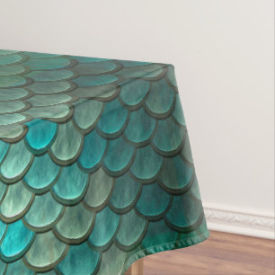 Mermaid minty green fish scales pattern tablecloth