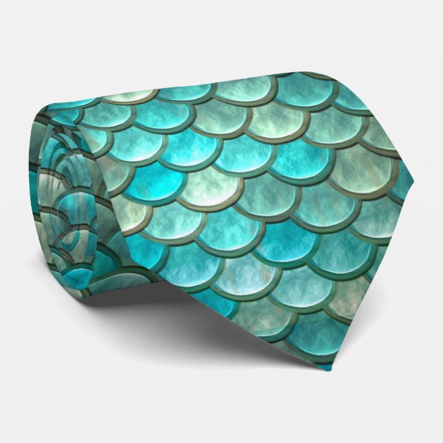 Mermaid minty green fish scales pattern tie (Rolled)