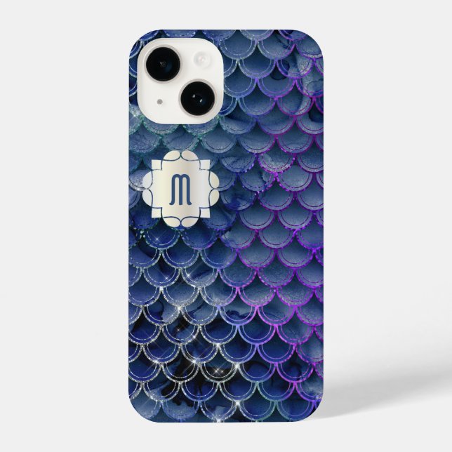 Mermaid Monogram Blue & Purple iPhone 14 Cases (Back)