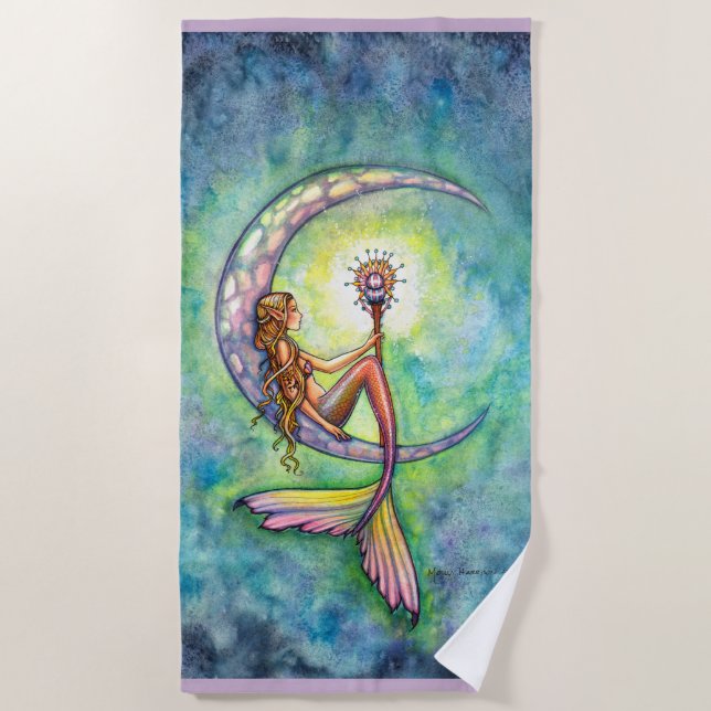 Mermaid Moon Fantasy Art Beach Towel (Front)