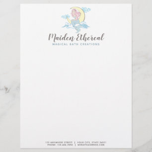 Mermaid Moon Mystical Pink Hair Sea Siren Custom Letterhead