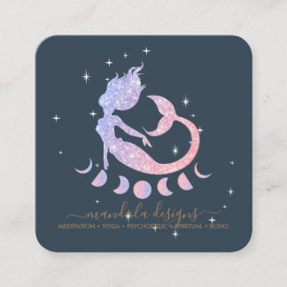Mermaid moon phrases navy star night square business card
