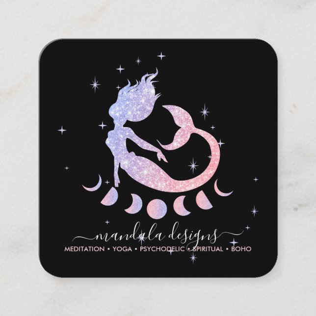 Mermaid moon spiritual tarot reading zodiac square business card (Front)