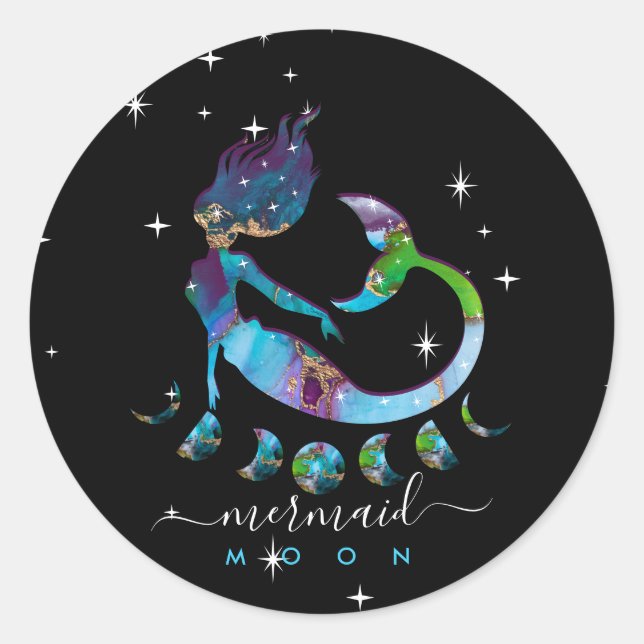 Mermaid moon spiritual zodiac instruction classic round sticker (Front)