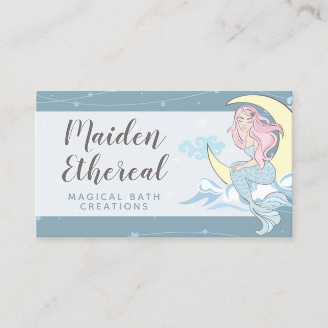 Mermaid Moon & Stars Mystical Pink Hair Sea Siren Business Card (Front)