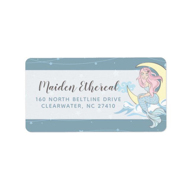 Mermaid Moon & Stars Mystical Sea Siren Address Label (Front)