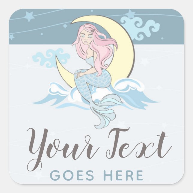 Mermaid Moon & Stars Mystical Sea Siren Custom Square Sticker (Front)