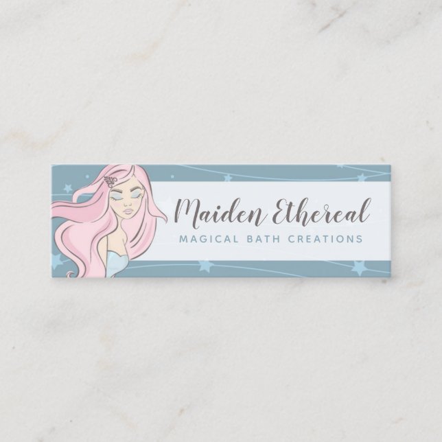 Mermaid Moon & Stars Mystical Siren Social Media Mini Business Card (Front)