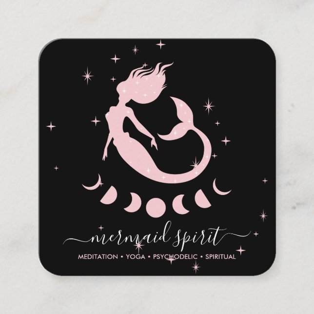 Mermaid moon stars square business card (Front)