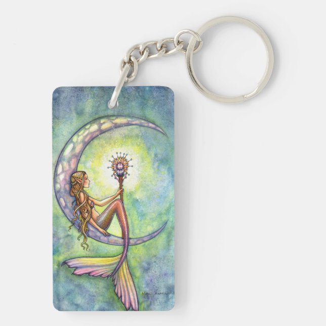 Mermaid Moon Watercolor Mermaid Molly Harrison Art Key Ring (Back)