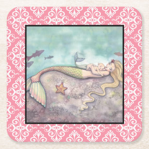 Mermaid Mother and Baby Baby Shower Coasters