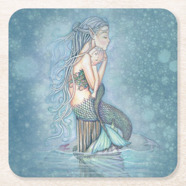 Mermaid Mother and Baby Baby Shower Coasters (Front)