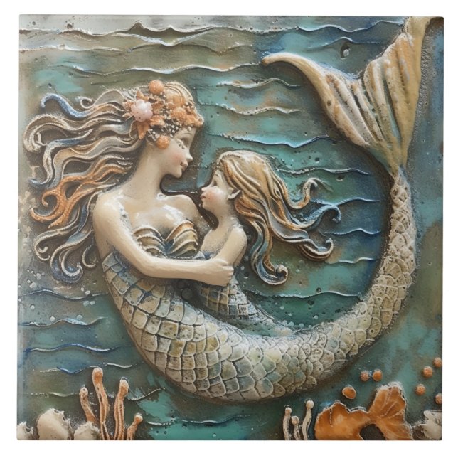 Mermaid Mother and Daughter 3D Effect Tile (Front)