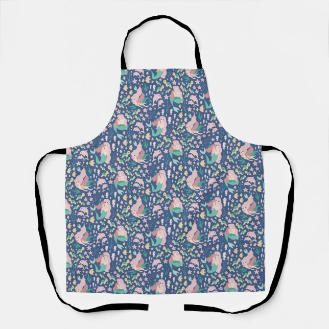 Mermaid Mother Daughter Bonding Ocean Dark Version Apron (Front)