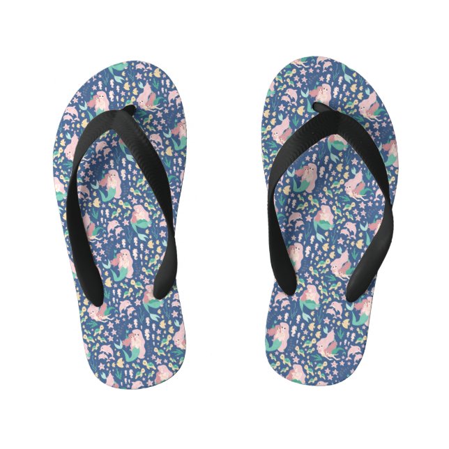Mermaid Mother Daughter Bonding Ocean Dark Version Kid's Flip Flops (Footbed)