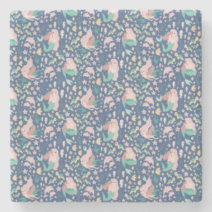 Mermaid Mother Daughter Bonding Ocean Dark Version Stone Coaster