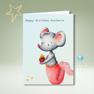 Mermaid Mouse with a Cheese Cupcake Birthday Card