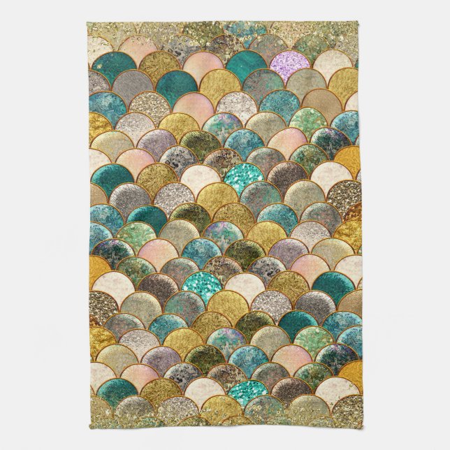 Mermaid Multi Colour Glitter Glam Sea Scales Tea Towel (Vertical)