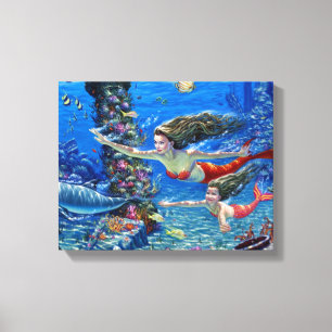 mermaid mum and baby canvas print