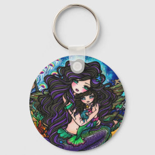 Mermaid Mum & Baby Jellyfish Fantasy Art Keychain