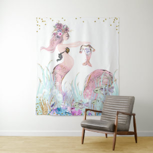 Mermaid Mum Baby Shower Backdrop Banners Tapestry