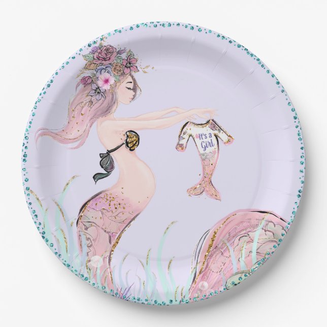 Mermaid Mum Baby Shower Paper Plates (Front)