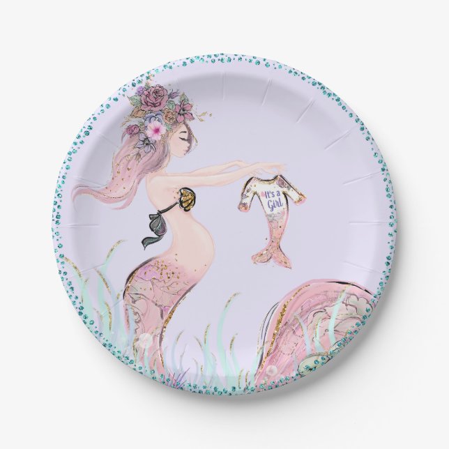 Mermaid Mum Baby Shower Paper Plates (Front)
