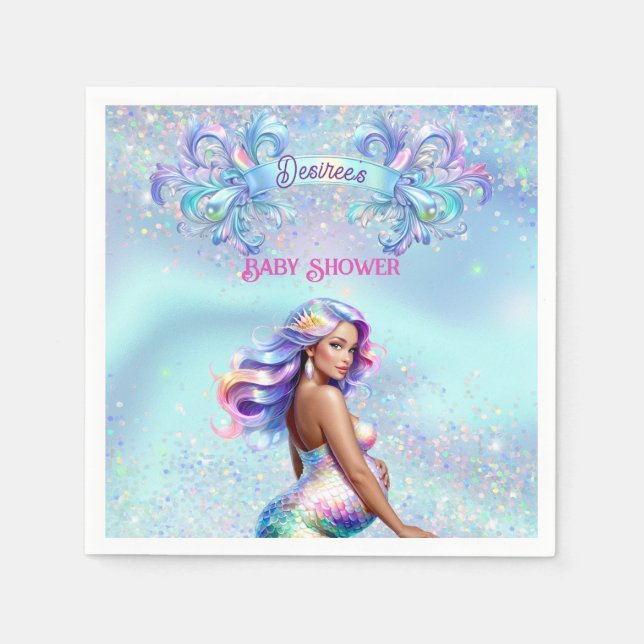 Mermaid Mum Pregnancy Baby Shower Personalised Napkin (Front)