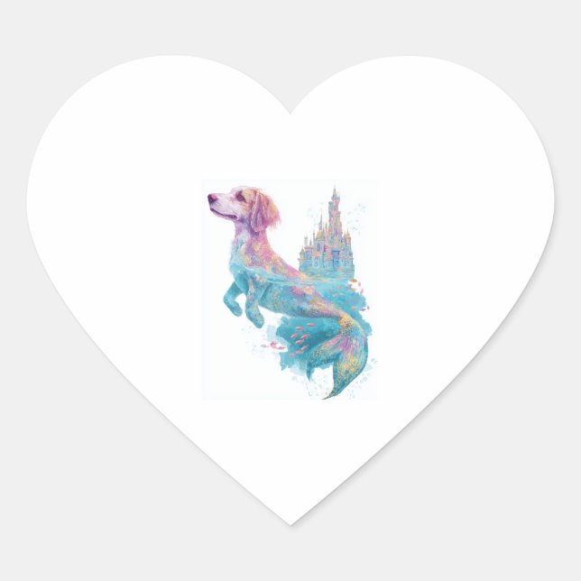 Mermaid Mutt – Underwater Fantasy Dog Heart Sticker (Front)
