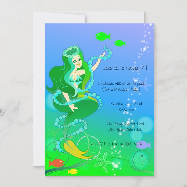 Mermaid n her pearls - kids birthday invitations-4 invitation (Front)