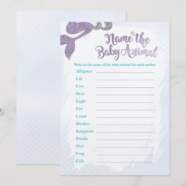 Mermaid Name the Baby Animal Game Cards (Front/Back)