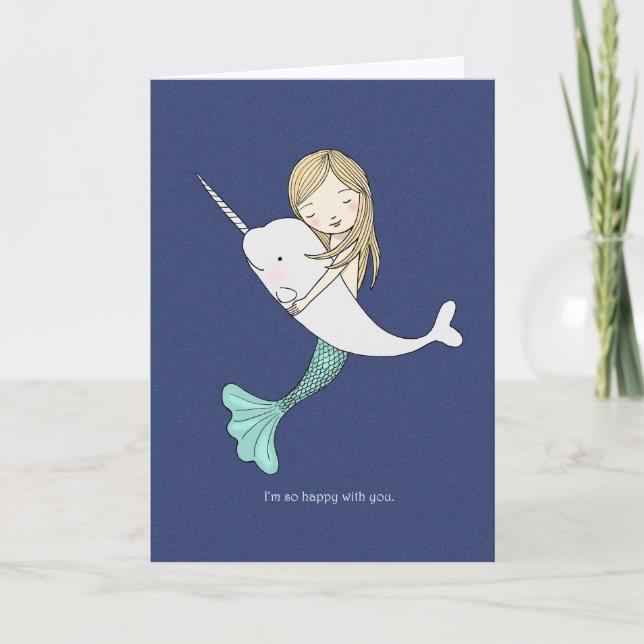 Mermaid Narwhal I love you Valentine's day Card (Front)
